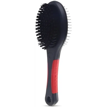 Black and red double sided pet brush for dogs, cats, and puppy grooming needs