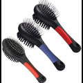Three double sided pet brushes for dogs, cats, and puppies in vibrant orange color