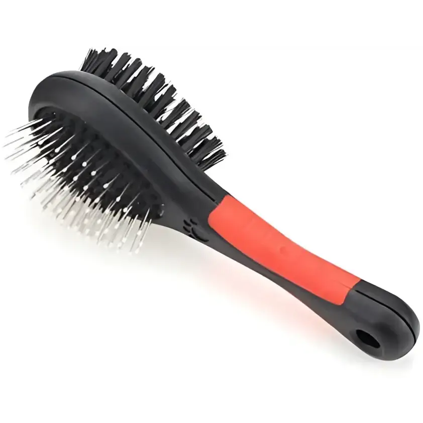 Double sided pet brush for dogs, cats, and puppies; pet hair double sided grooming tool