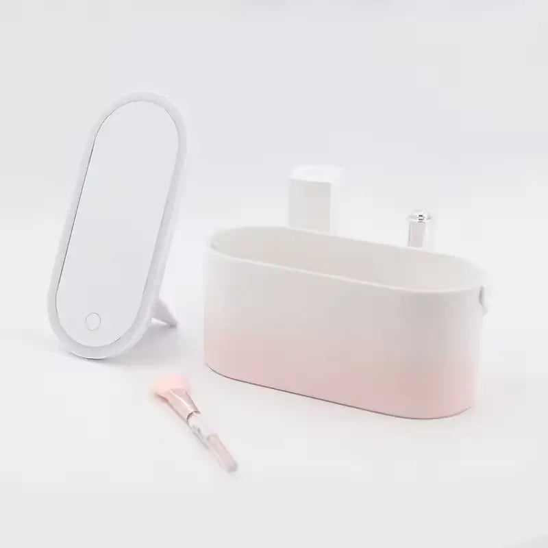 Portable LED Mirror Organizer Cosmetic Storage Case