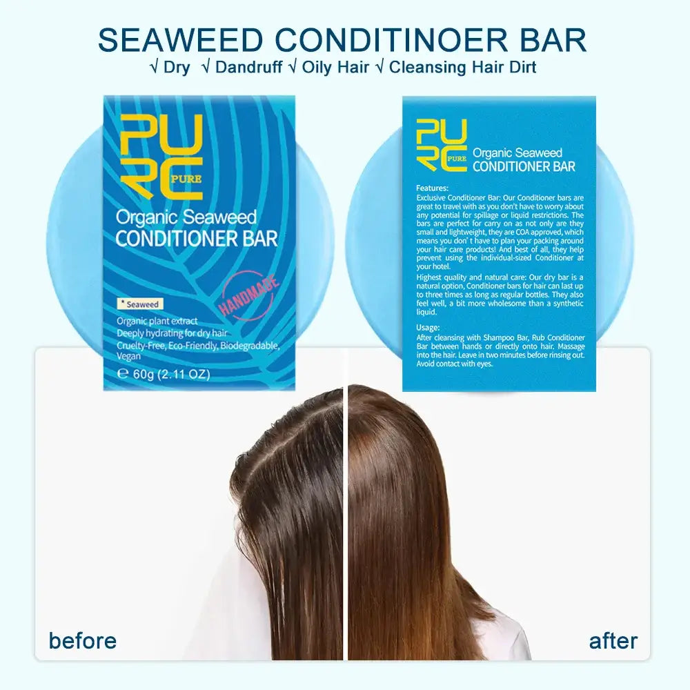 Seaweed conditioner bar for hair care with Coconut Oil and Lavender for frizz control