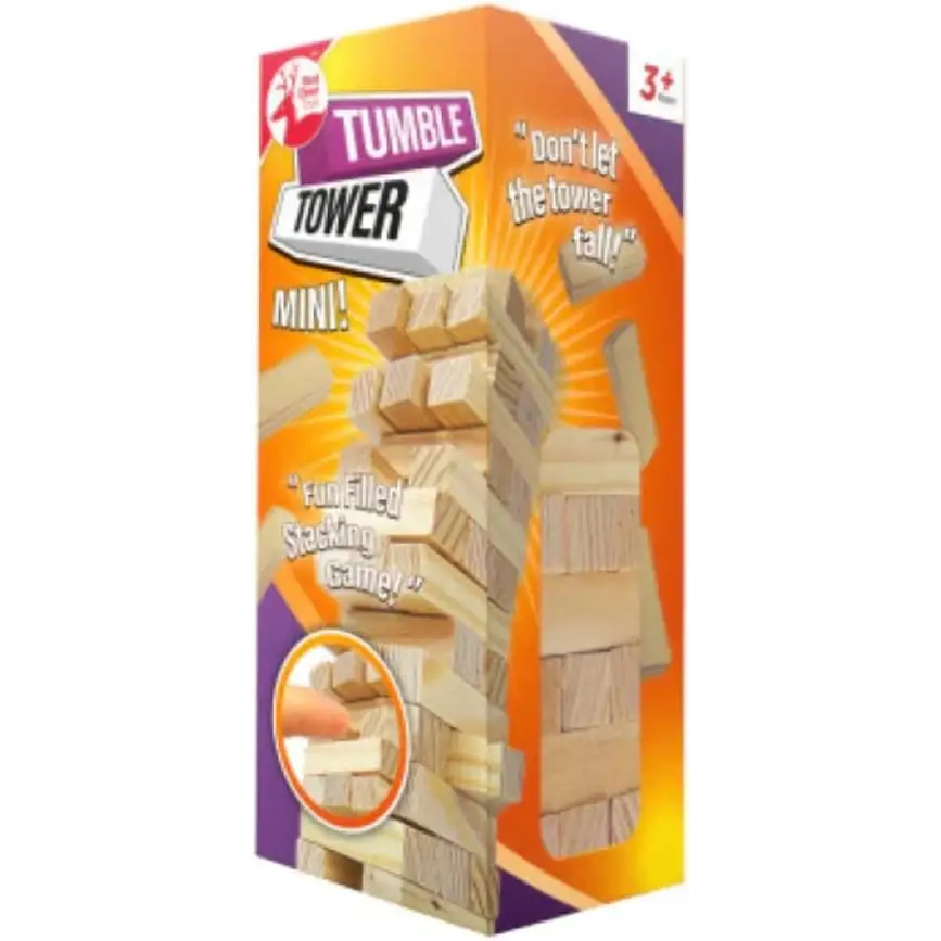 Red Deer Toys Tower Tumble Mini game box showing colorful stacking wooden blocks
