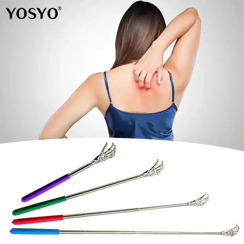 Telescopic back scratchers with hand-shaped claws in stainless steel long handle design