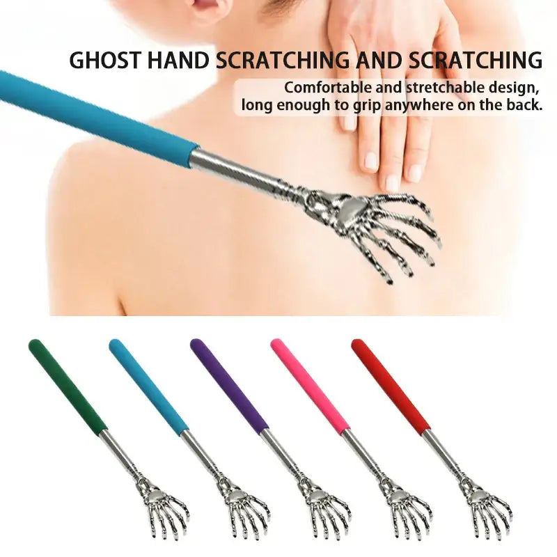 Telescopic back scratcher stainless steel long handle with skeleton hand design