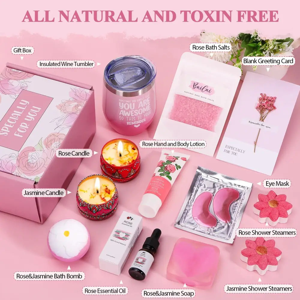 Rose&Jasmine Pamper Gifts for Women Unique Self Care package for Her Relaxation Spa Sets for Women Gift Birthday Hamper