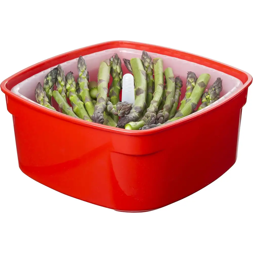 Red Sistema Microwave Steamer with Removable Steamer Basket and Steam Release Vent