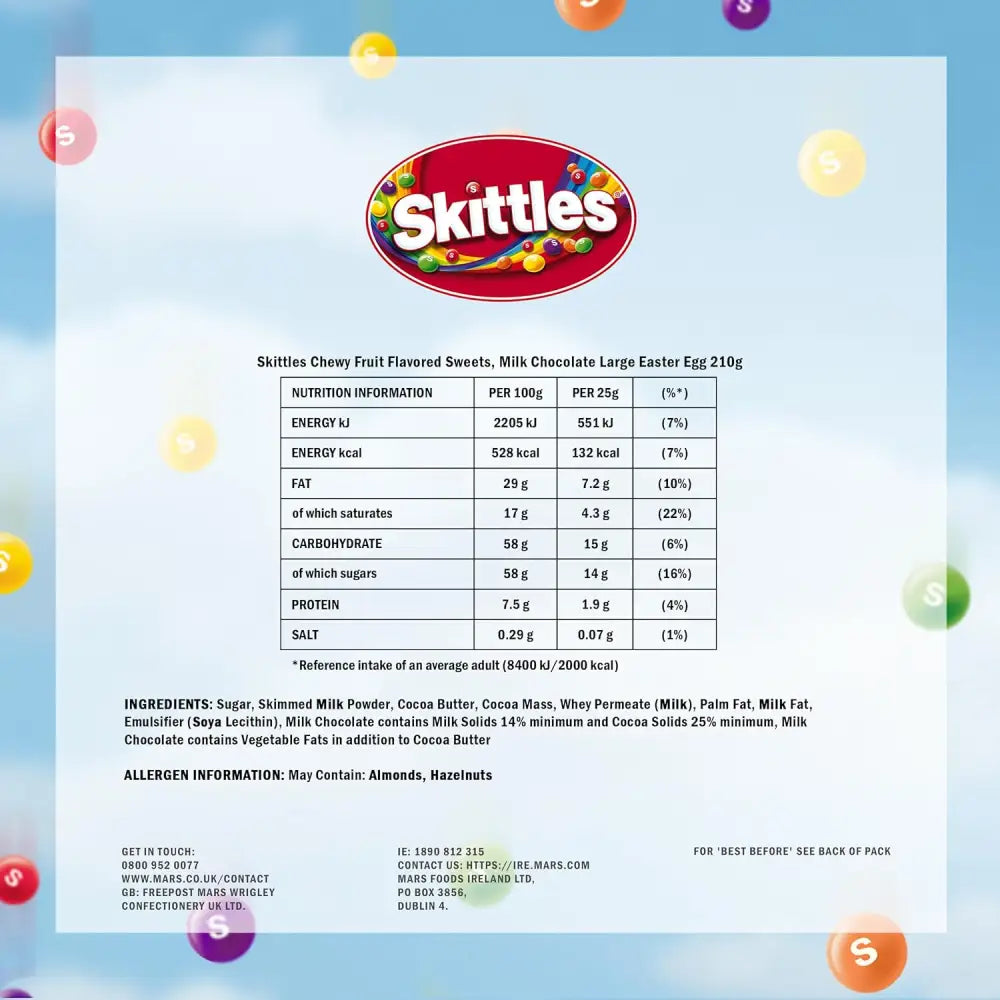 Skittles Large Egg featuring vibrant Skittles Easter egg box with hollow milk chocolate