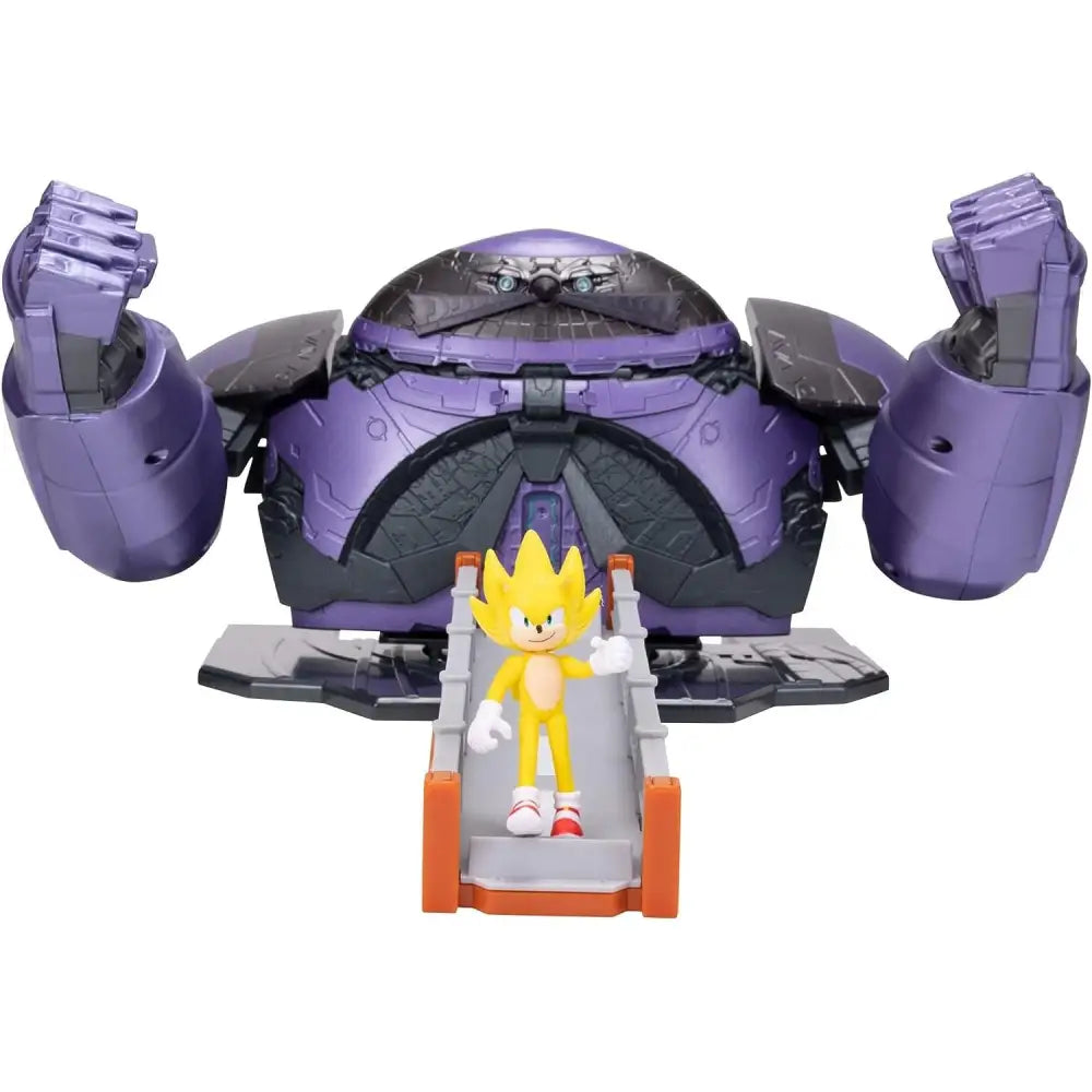 Purple Eggman robot and Super Sonic figure from Sonic The Hedgehog Movie Sonic Battle Playset