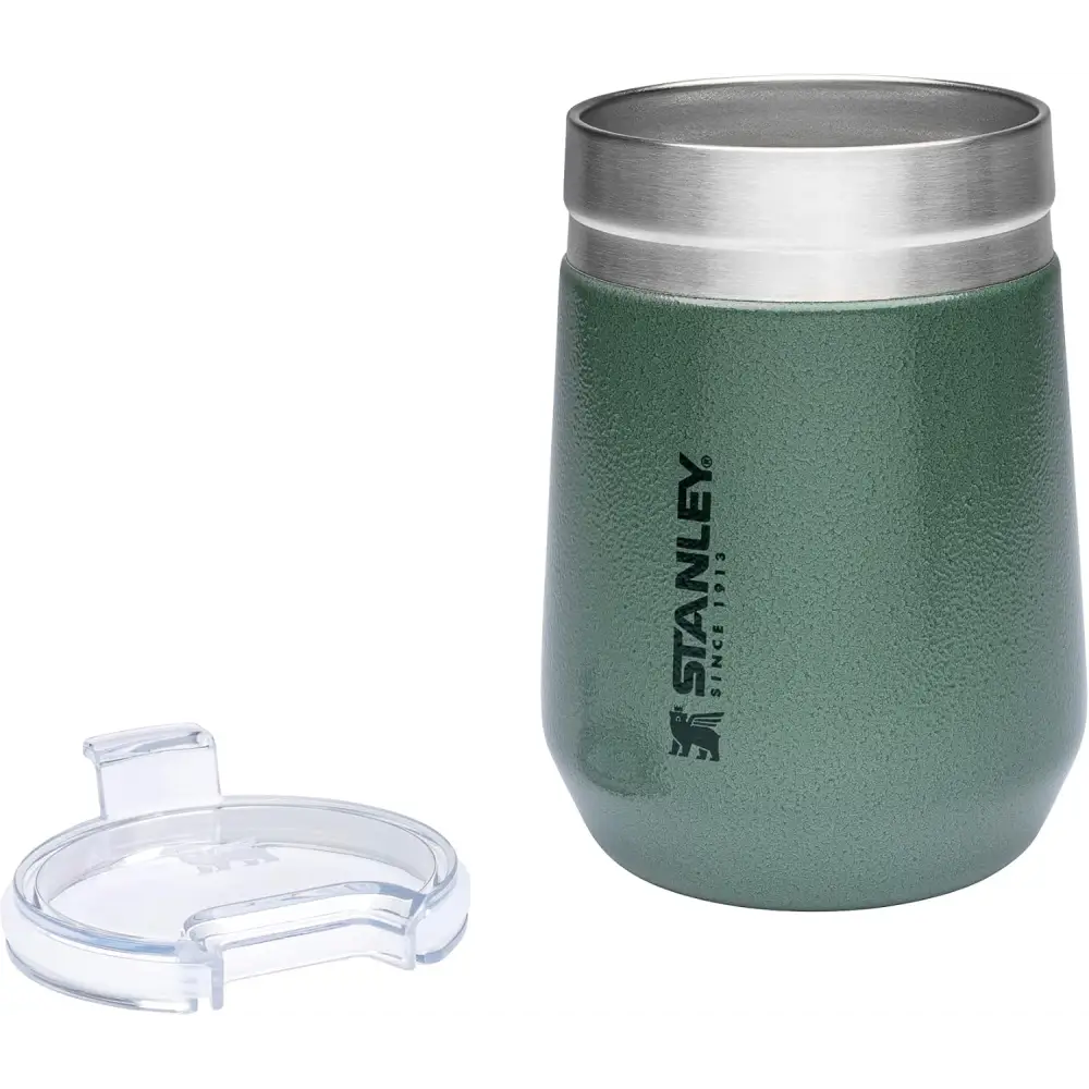 Green Stanley insulated tumbler with lid, perfect stainless steel travel mug for everyday use