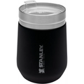 Black Stanley insulated tumbler with lid, a stainless steel travel mug that’s dishwasher safe