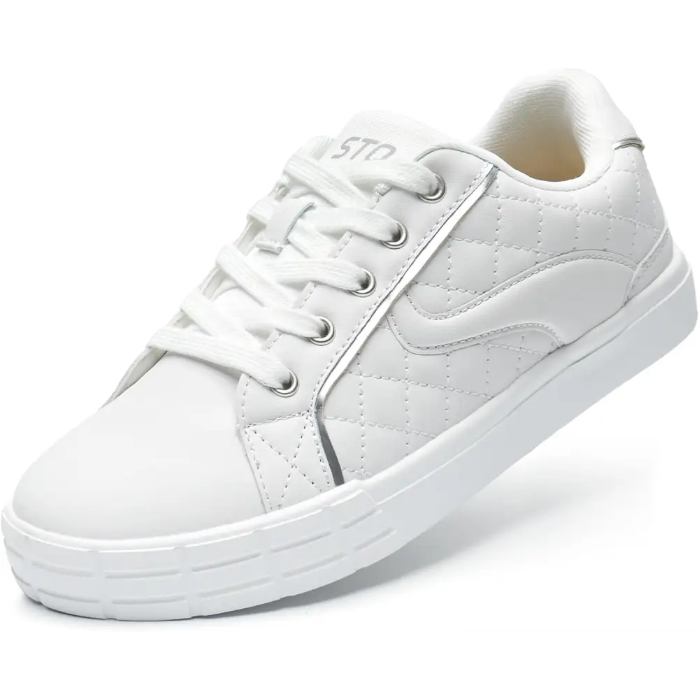 White quilted sneaker in STQ Womens Fashion Traiers Lace up Casual Shoes collection