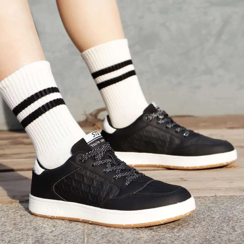 Black and white casual sneakers, womens fashion trainers, tennis shoes comfortable
