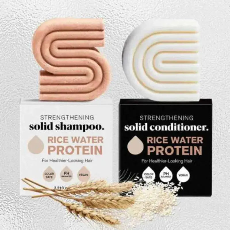 Strengthening Hair Shampoo and Conditioner Bars with Rice Water Protein for healthier hair