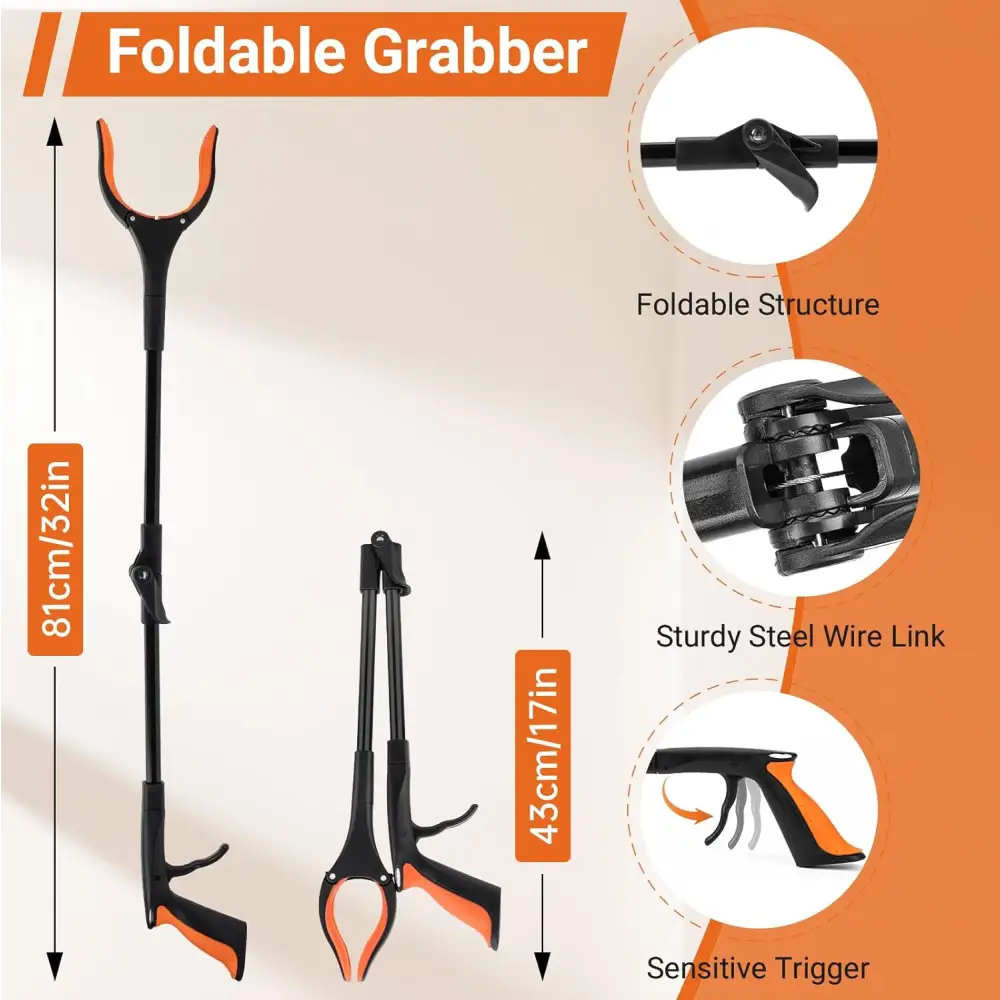 Foldable Helping Hand Litter Pickers Grabber with measurements for THINKWORK 81cm tool