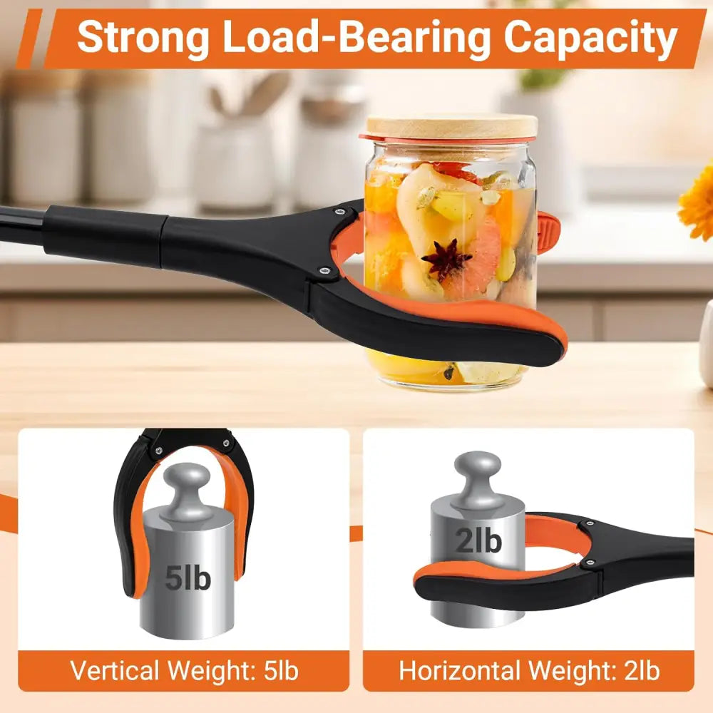 Jar gripper demonstrating load-bearing capacity of THINKWORK 81cm Foldable Helping Hand Grabber