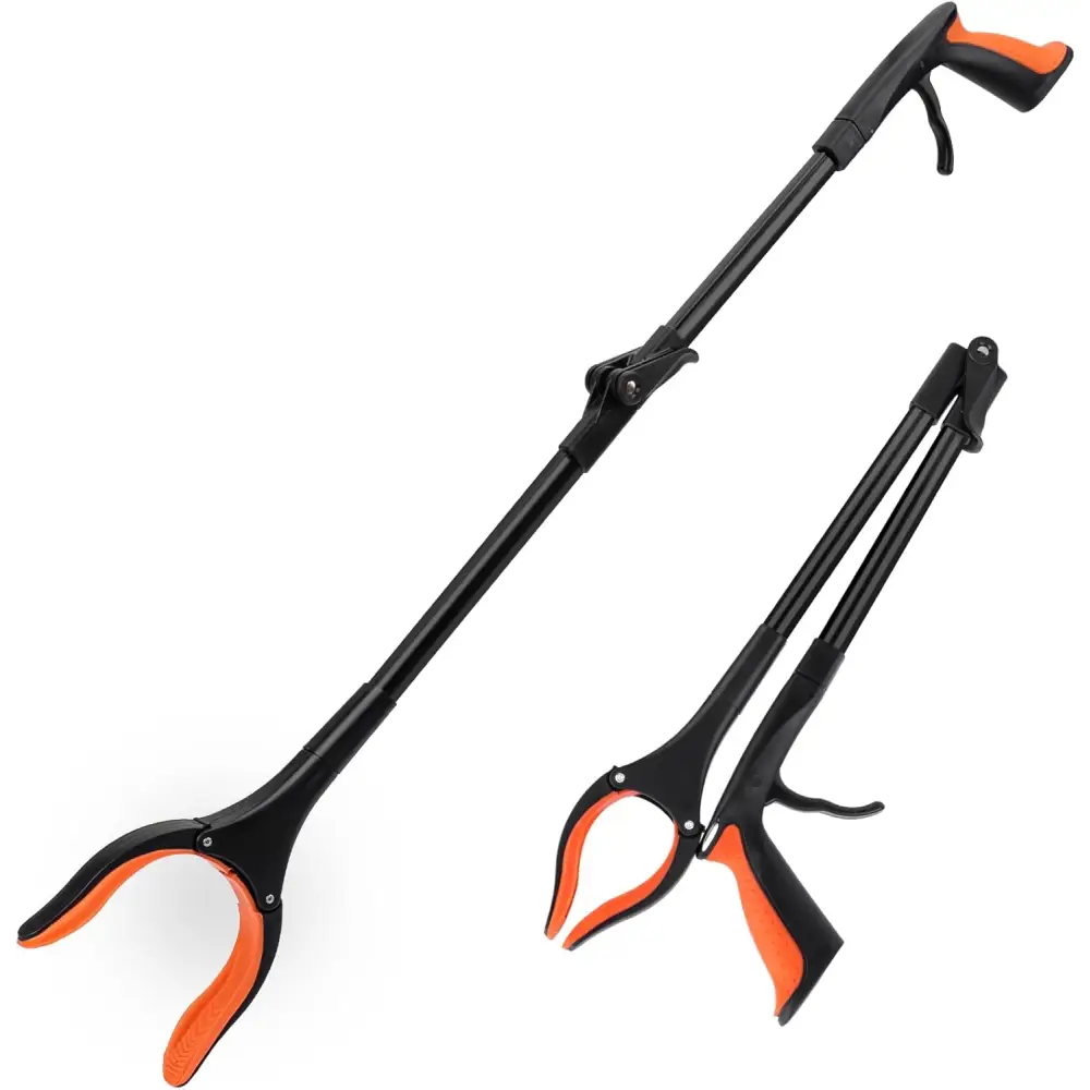 Black and orange THINKWORK 81cm Litter Pickers Grabber, foldable helping hand for easy use