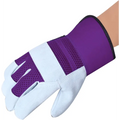 Purple and white Thorn Proof Work Gloves, heavy duty leather gloves for gardening and safety