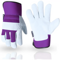 Pair of purple and white thorn proof work gloves, durable heavy duty leather gloves