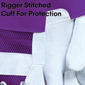 Purple and white thorn proof work gloves, heavy duty leather gloves for garden protection