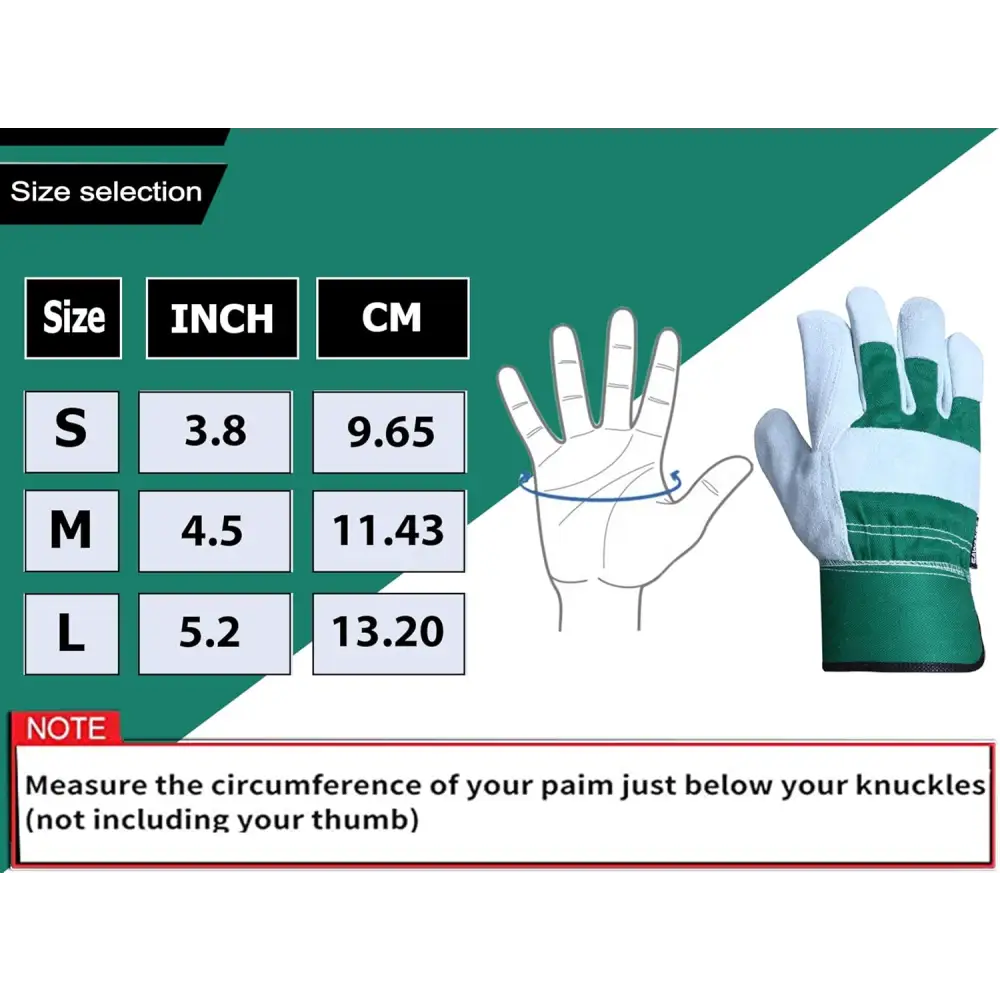 Glove size chart for Thorn Proof Work Gloves Heavy Duty Leather Gloves for all users