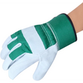 Green and white thorn proof work gloves for gardening, featuring heavy duty leather palm