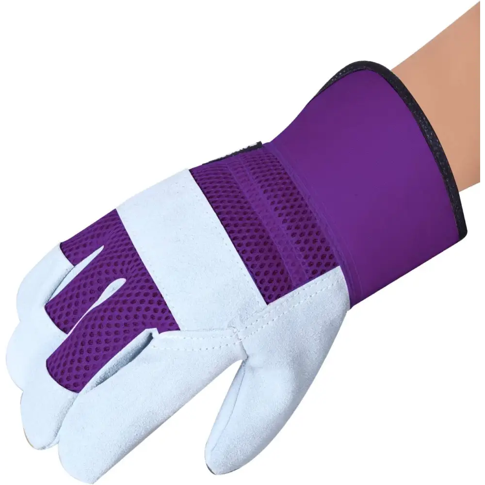 Purple and white thorn proof work gloves, heavy duty leather gloves for gardening