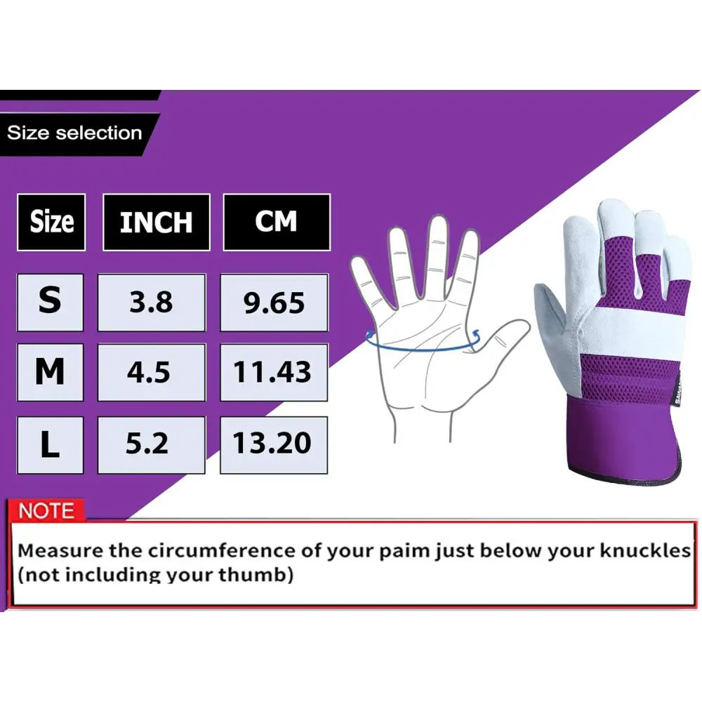 Glove size chart for Thorn Proof Work Gloves and Heavy Duty Leather Gloves for all ages