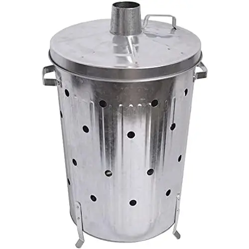 Galvanised Metal Incinerator Bin with Lid for Extra Large 90L Garden Waste Disposal