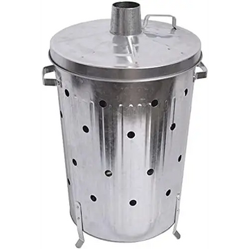 Galvanised Metal Incinerator Bin with Lid for Extra Large 90L Garden Waste Disposal