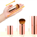 Unimeix Retractable Kabuki Brush with dimensions for easy sunscreen and liquid makeup application