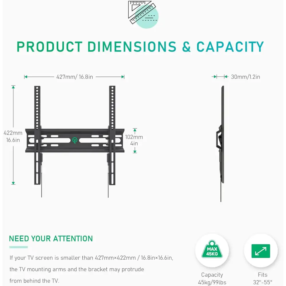 Universal TV Wall Mount - Secure Adjustable and Space-Saving Solution! 32-55inch TVs Sturdy Tilt TV Wall Mount