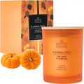 Pumpkin spice scented candle in cream frosted glass with wooden crackling wick