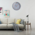 Gray wall clock with rose gold numbers, a silent non-ticking quartz decorative design