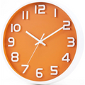 Orange and white decorative wall clock, silent non-ticking quartz for modern home decor