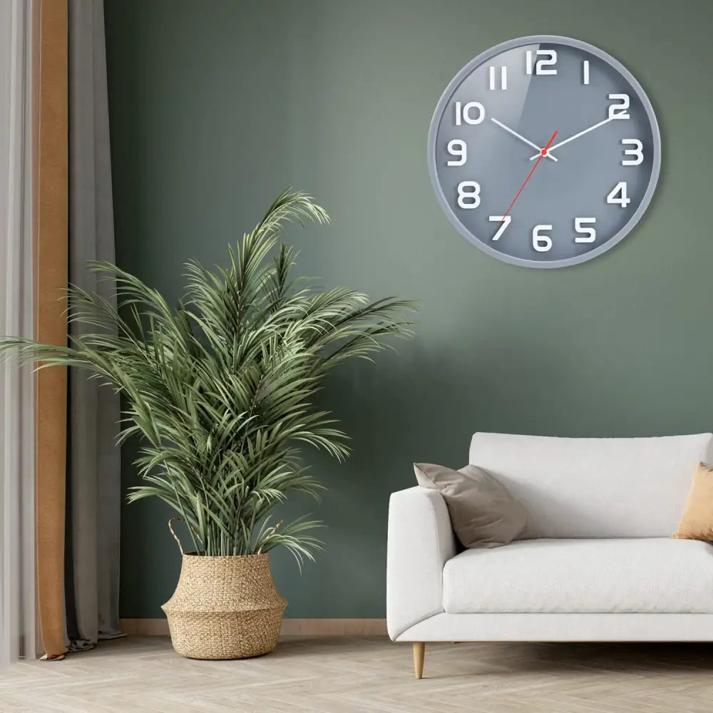 Gray Wall Clock for Living Room, Silent Non-Ticking Quartz Decorative Design