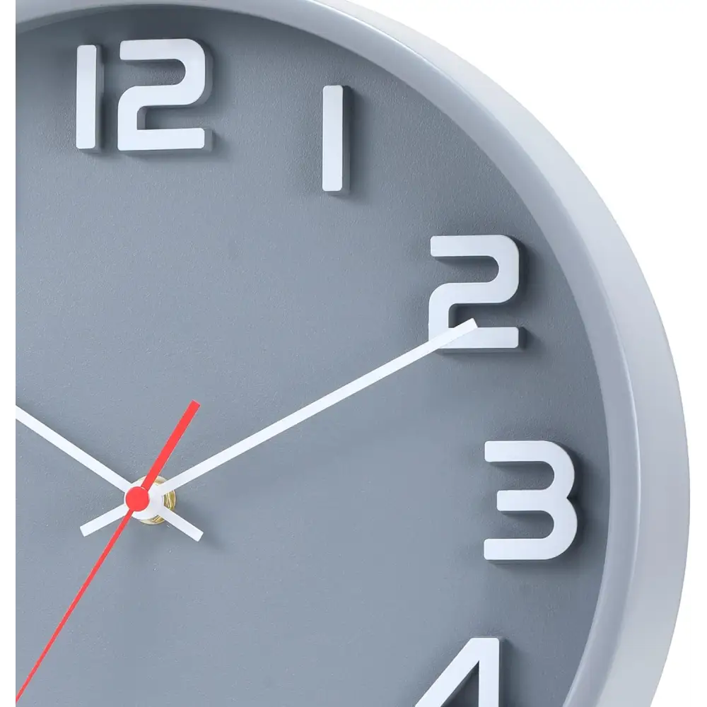 Gray wall clock showcasing a Silent Non-Ticking Quartz decorative design for modern spaces