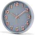 Gray wall clock with rose gold numbers, a stylish silent non-ticking quartz decorative piece