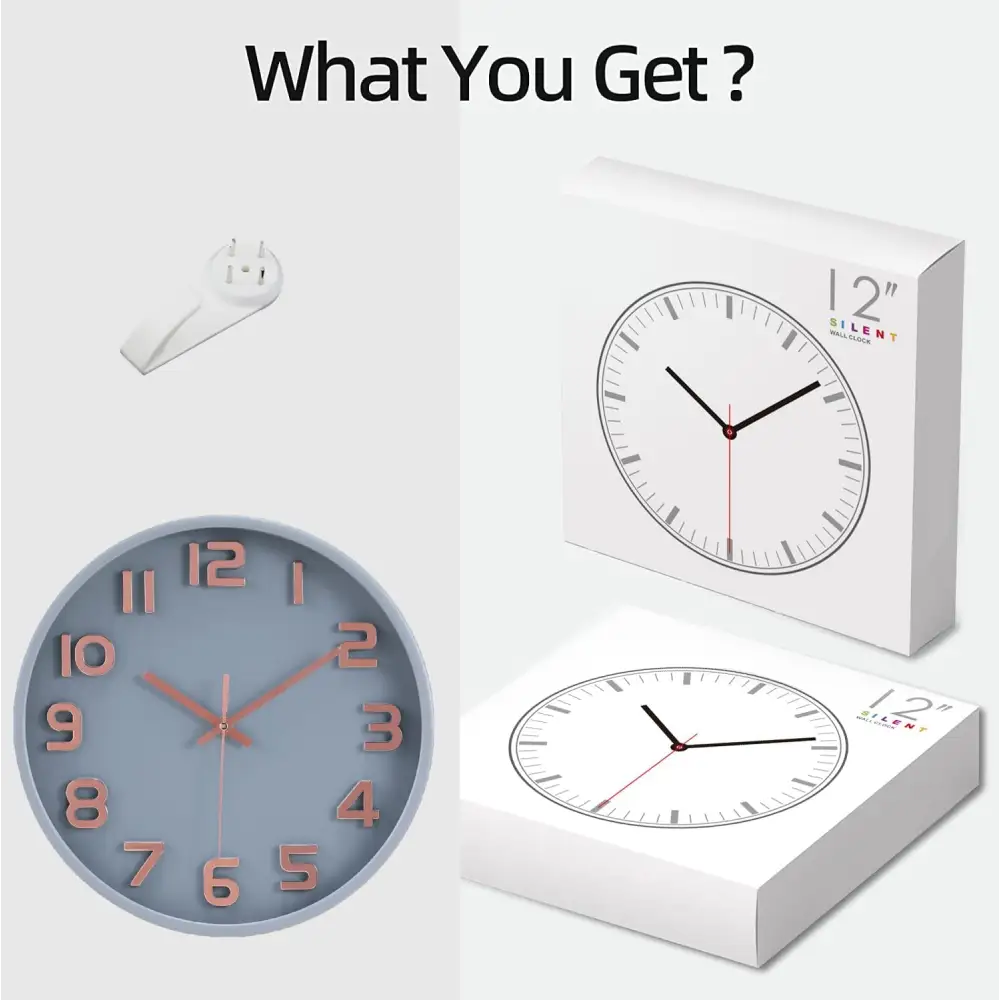 Gray wall clock with rose gold numbers, a stylish silent non-ticking quartz decorative piece