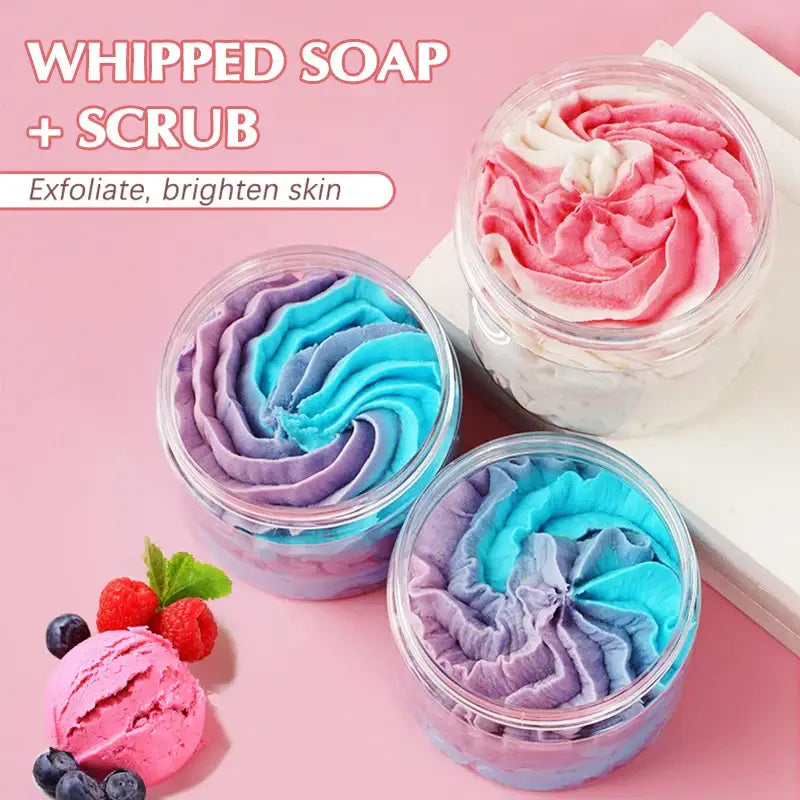 Whipped Soap Bath Cleansing Moisturizing Body Wash Exfoliating Smooth Skin Rainbow Scrub Soften Shave Vegan Handmade