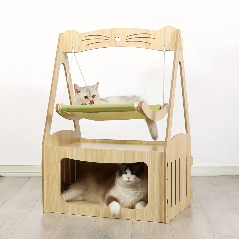 Wooden Cat Hammock Bed - Breathable Cat Swing Chair & Pet Furniture - Green