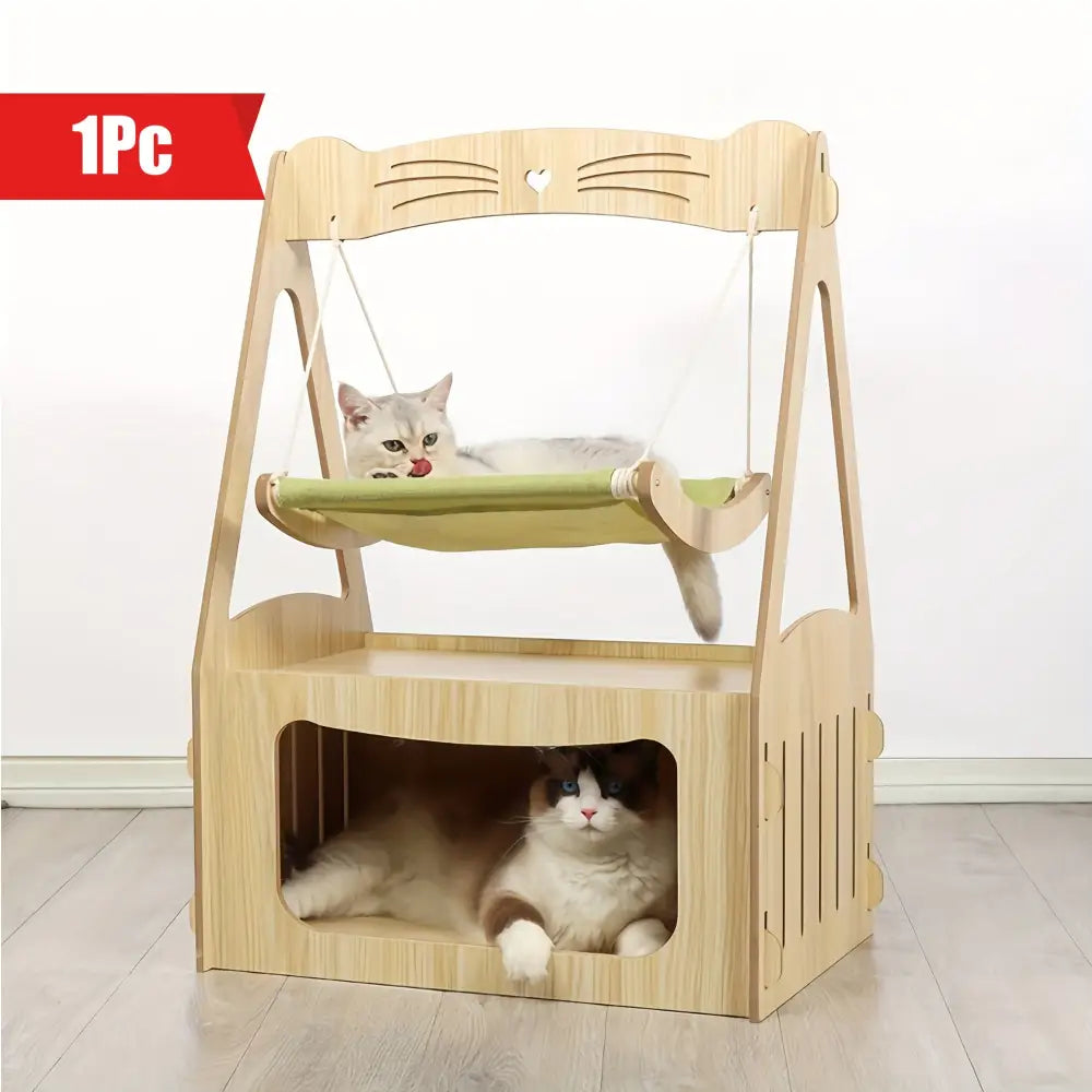 Wooden Cat Hammock Bed - Breathable Cat Swing Chair & Pet Furniture - Green