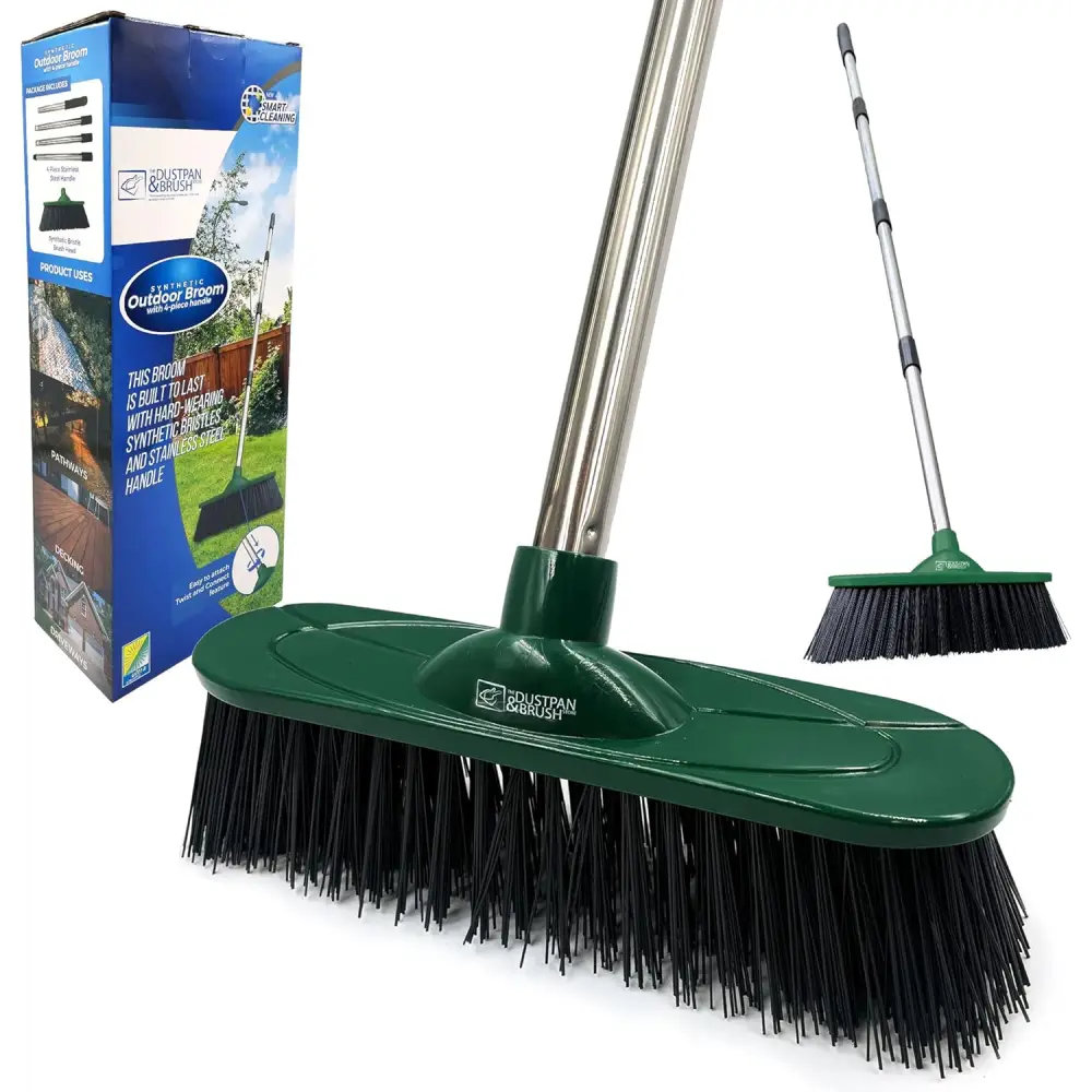 Green Yard Broom Outdoor with Extendable Handle and Synthetic Hard Bristle Brush Head