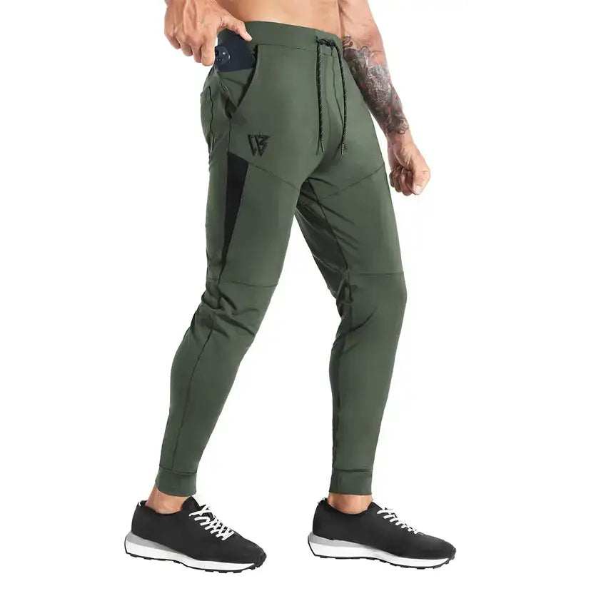 ZENWILL Mens Gym Joggers Pants Lightweight Running Tracksuit Bottoms Sport Trousers with Zipper Pockets(XL,Army Green)