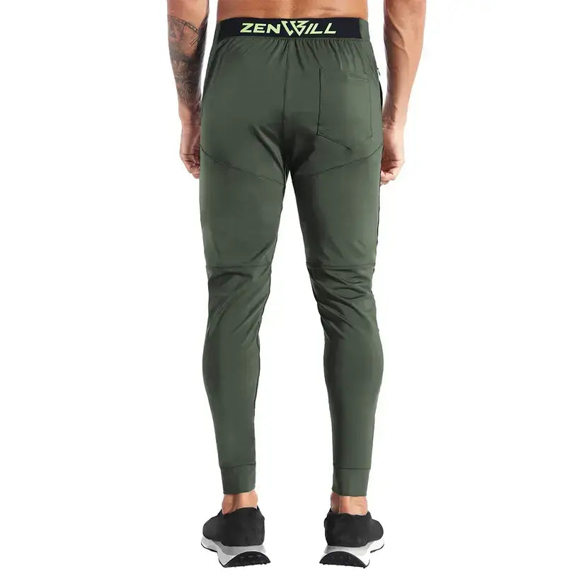 ZENWILL Mens Gym Joggers Pants Lightweight Running Tracksuit Bottoms Sport Trousers with Zipper Pockets(XL,Army Green)