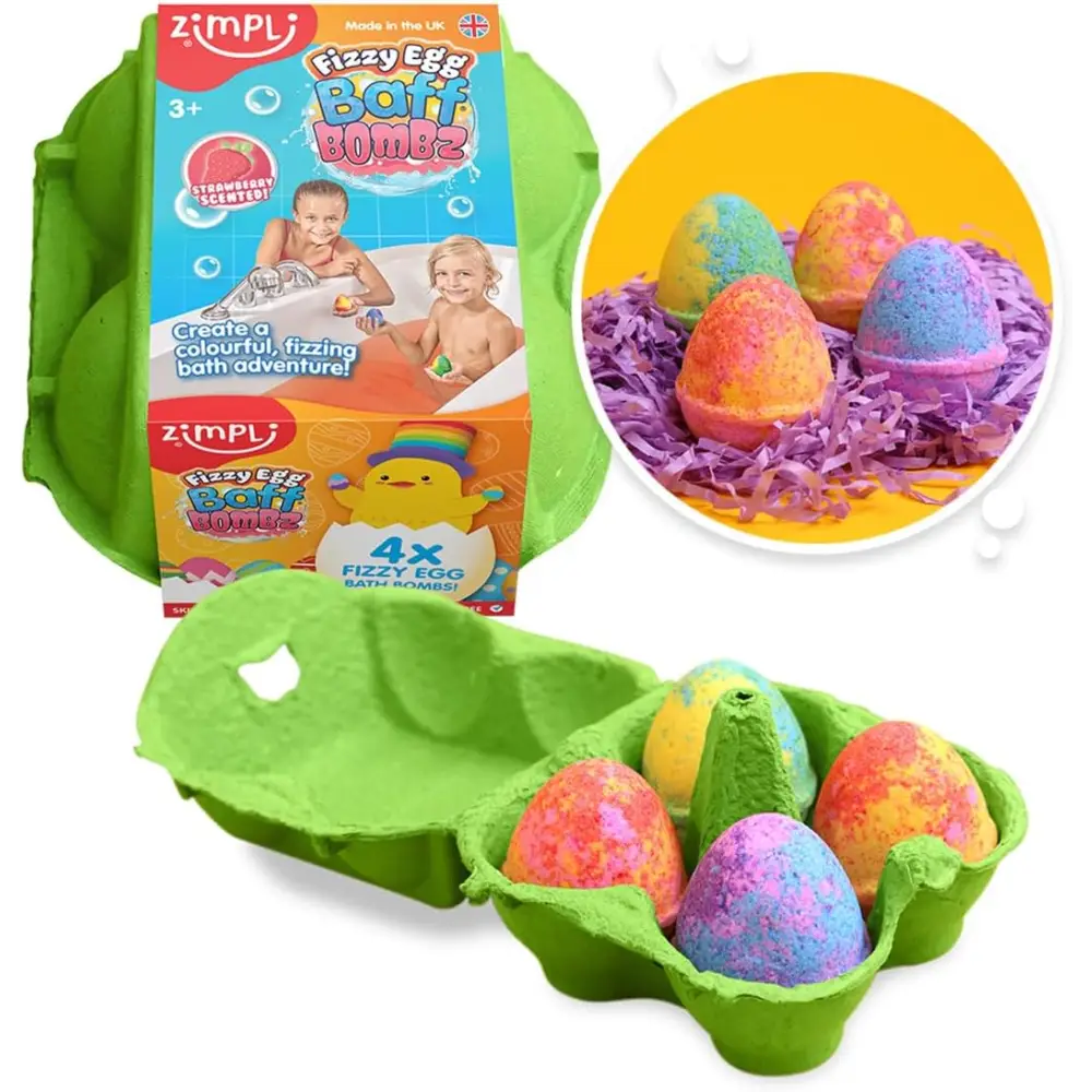 Fizzy Egg Baff Bombz in a green carton, perfect Zimpli Kids gift set alternative to chocolate